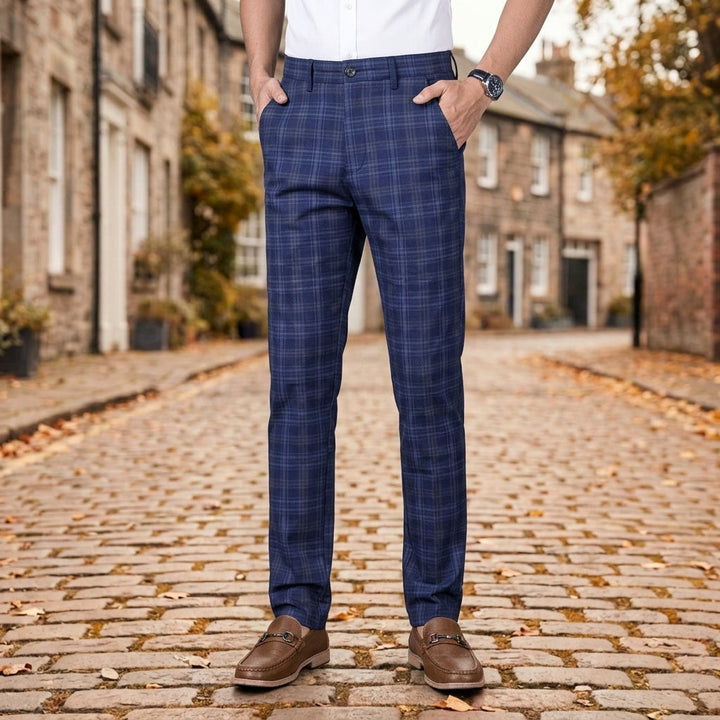 Tapered Plaid Check Trousers