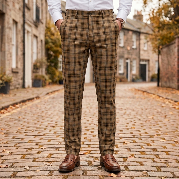 Tapered Plaid Check Trousers