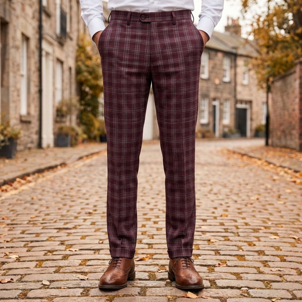Tapered Plaid Check Trousers