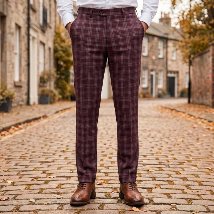 Tapered Plaid Check Trousers