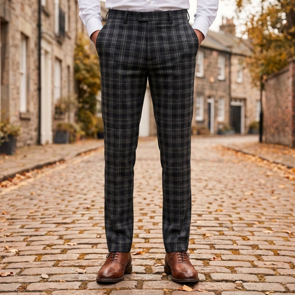 Tapered Plaid Check Trousers