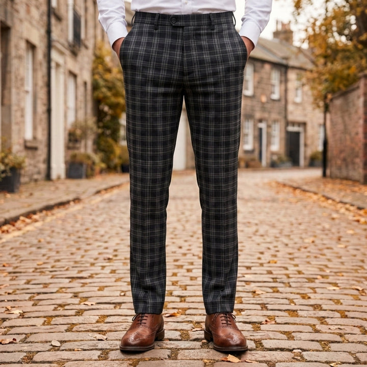 Tapered Plaid Check Trousers