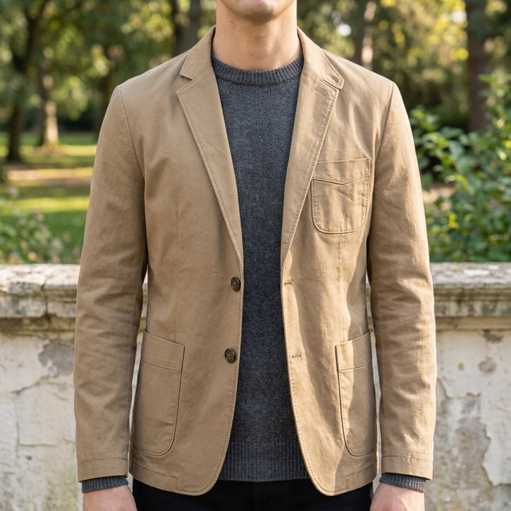 Cotton Twill Two-Button Blazer
