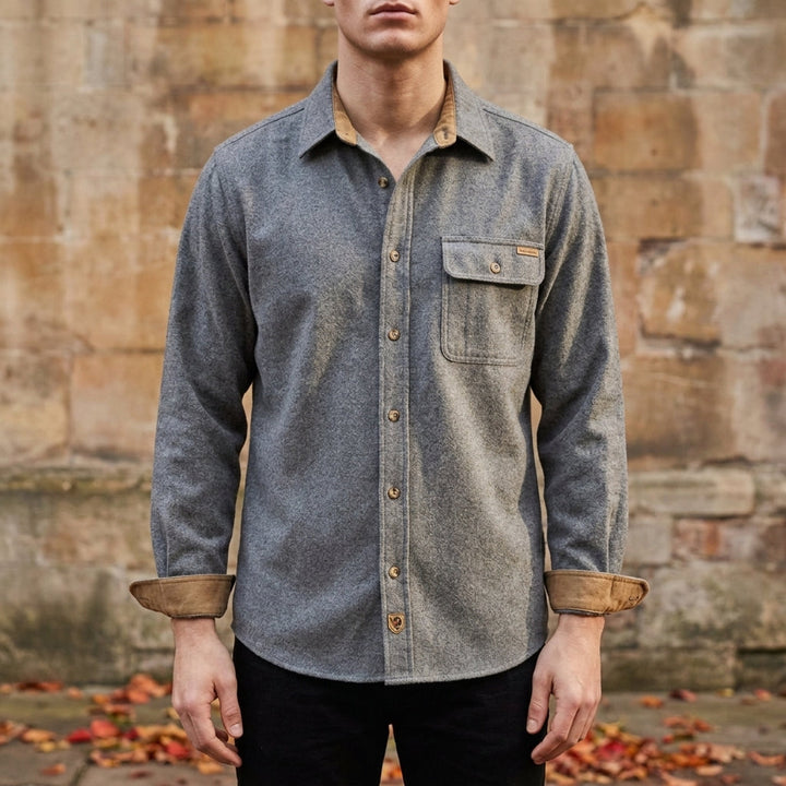 Brushed Corduroy-Trim Overshirt