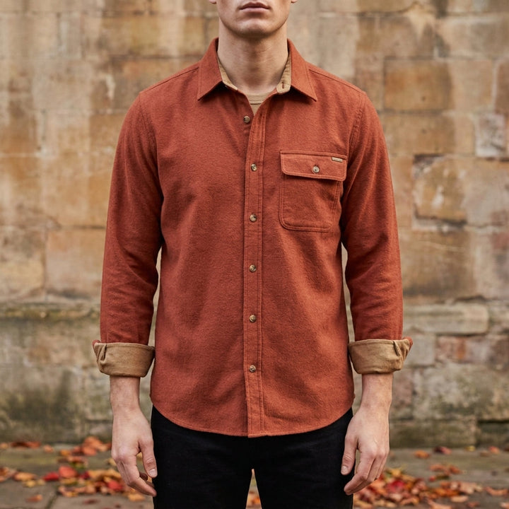 Brushed Corduroy-Trim Overshirt