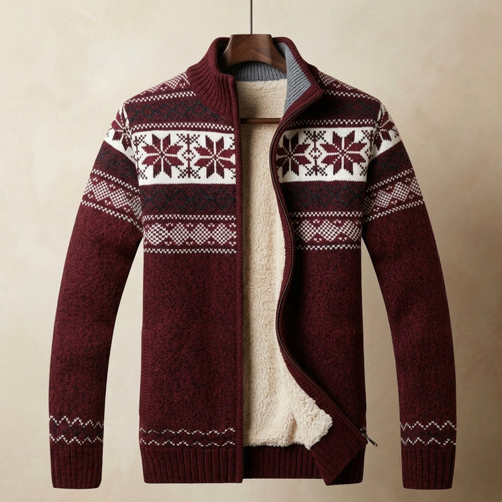 Fair-Isle Fleece-Lined Zip Cardigan