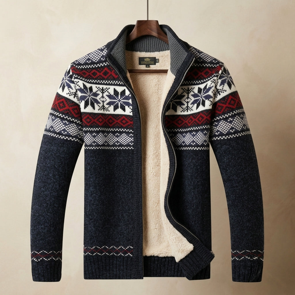 Fair-Isle Fleece-Lined Zip Cardigan