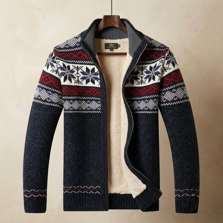 Fair-Isle Fleece-Lined Zip Cardigan