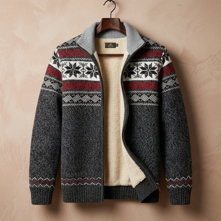 Fair-Isle Fleece-Lined Zip Cardigan