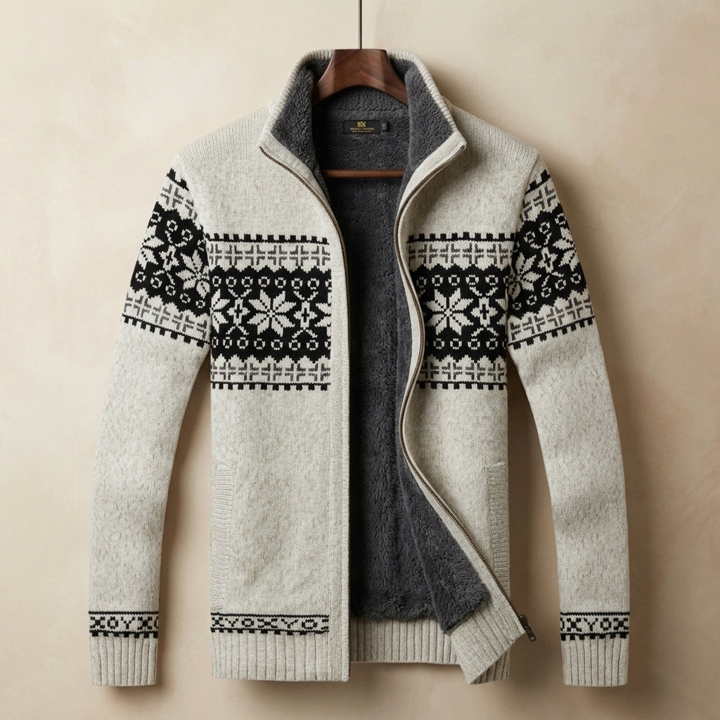 Fair-Isle Fleece-Lined Zip Cardigan