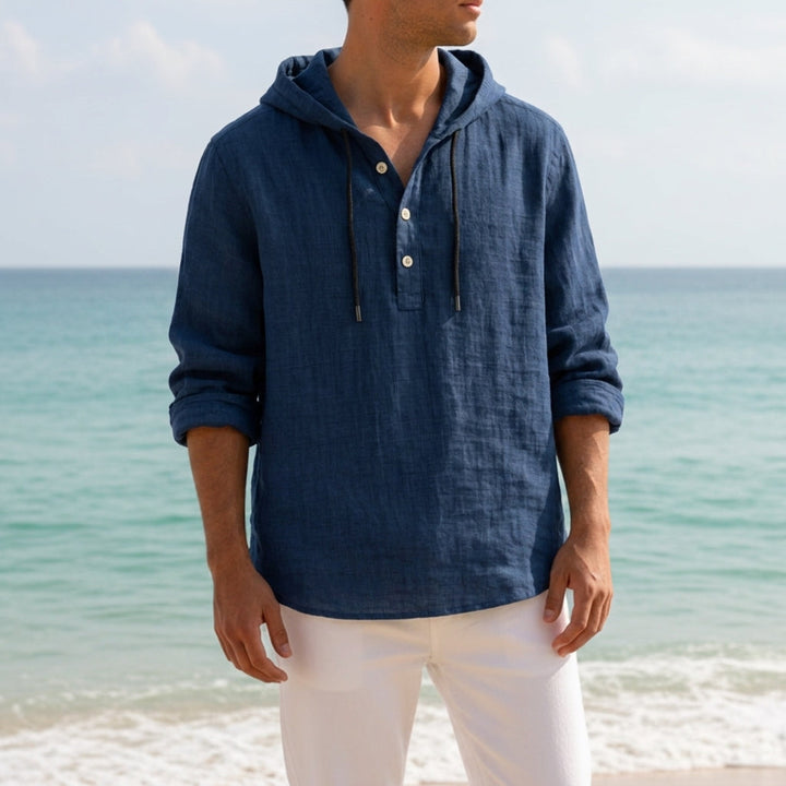 Linen-Look Hooded Top
