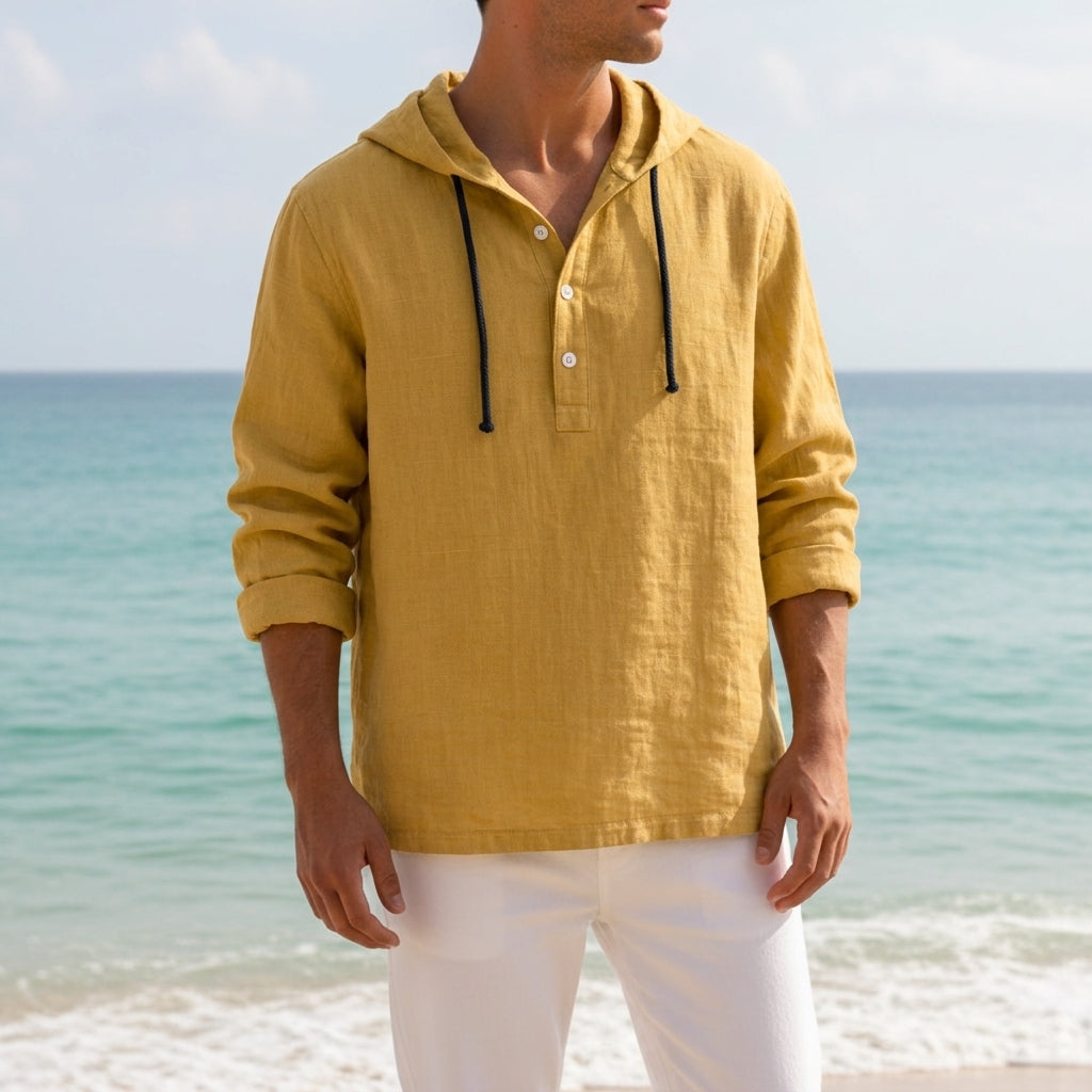 Linen-Look Hooded Top