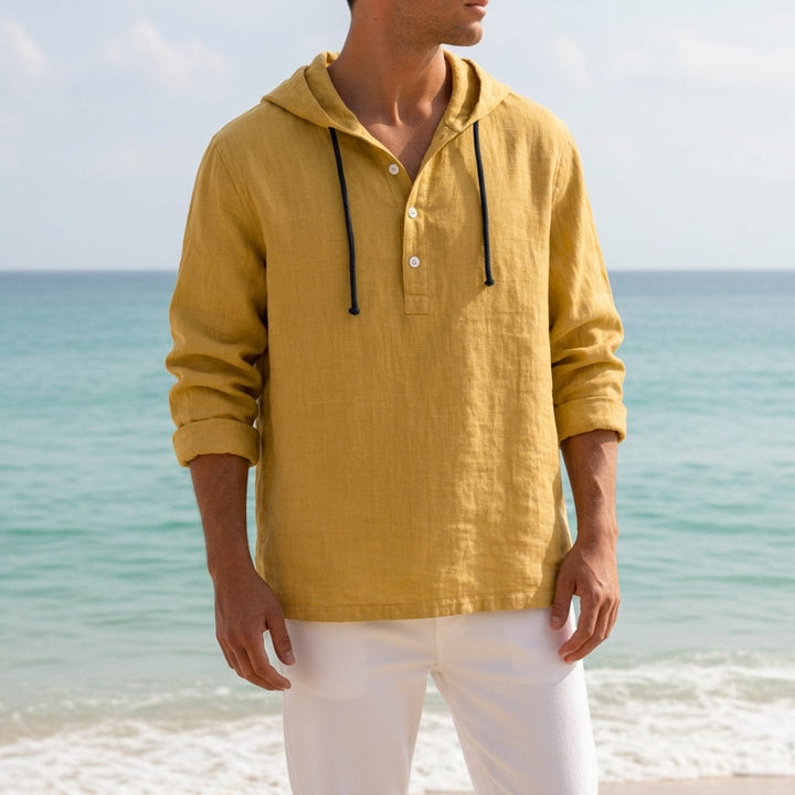 Linen-Look Hooded Top