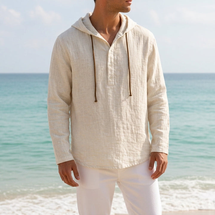 Linen-Look Hooded Top