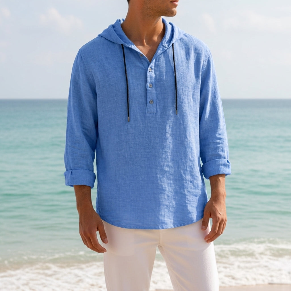 Linen-Look Hooded Top