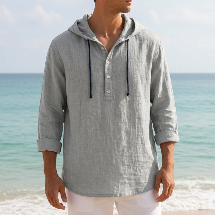 Linen-Look Hooded Top