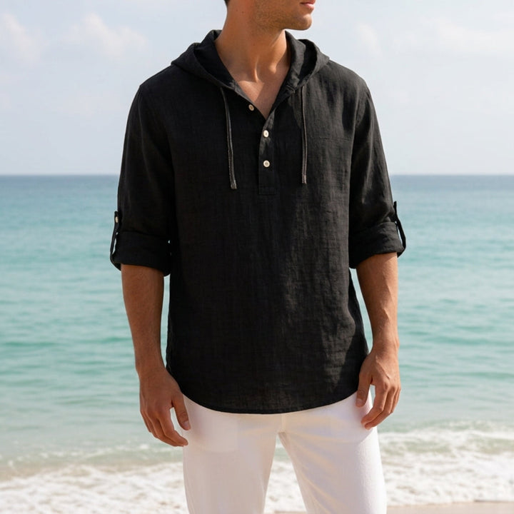 Linen-Look Hooded Top