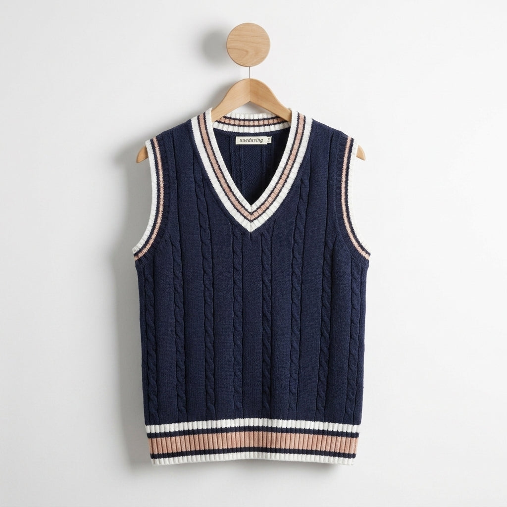 Ribbed V-Neck Knitted Vest