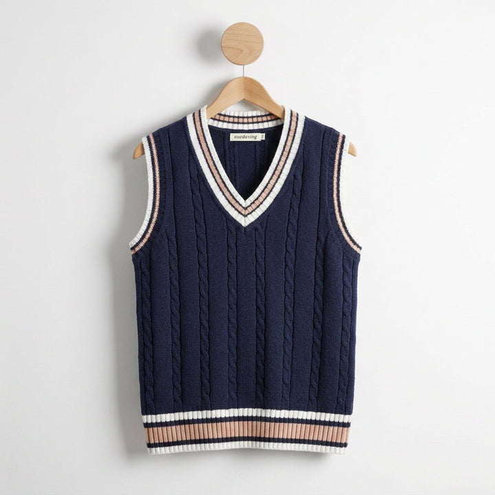 Ribbed V-Neck Knitted Vest