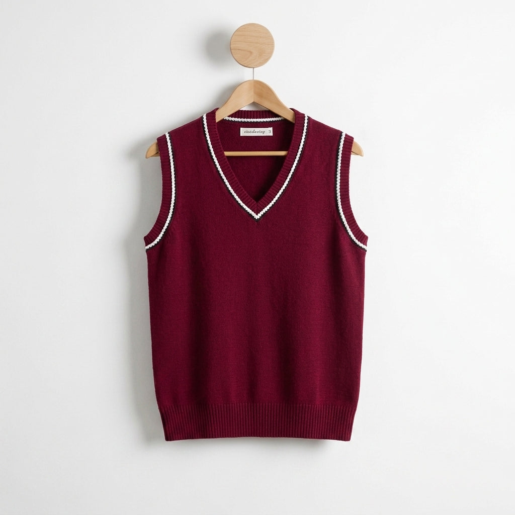 Ribbed V-Neck Knitted Vest
