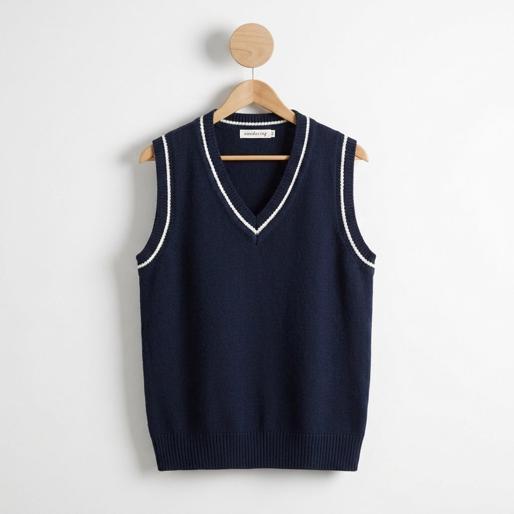 Ribbed V-Neck Knitted Vest