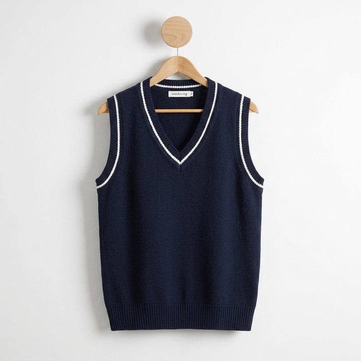 Ribbed V-Neck Knitted Vest
