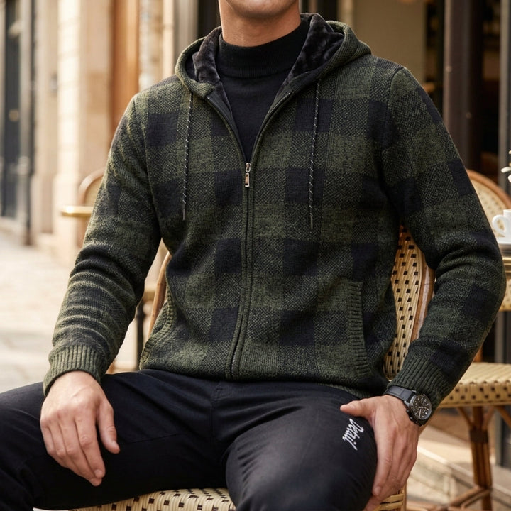 Plaid Zip-Up Fleece Hoodie