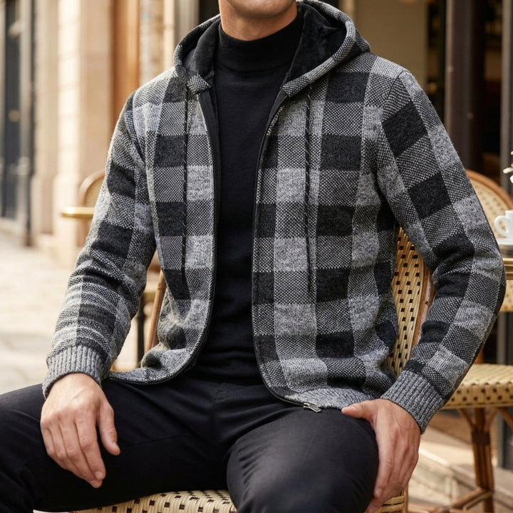 Plaid Zip-Up Fleece Hoodie