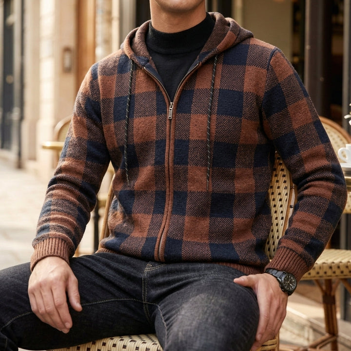 Plaid Zip-Up Fleece Hoodie