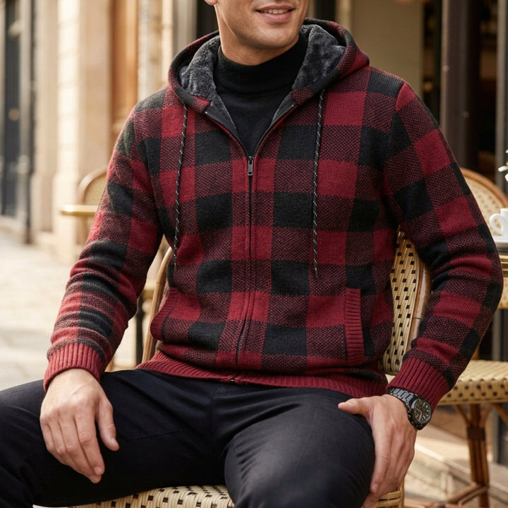 Plaid Zip-Up Fleece Hoodie