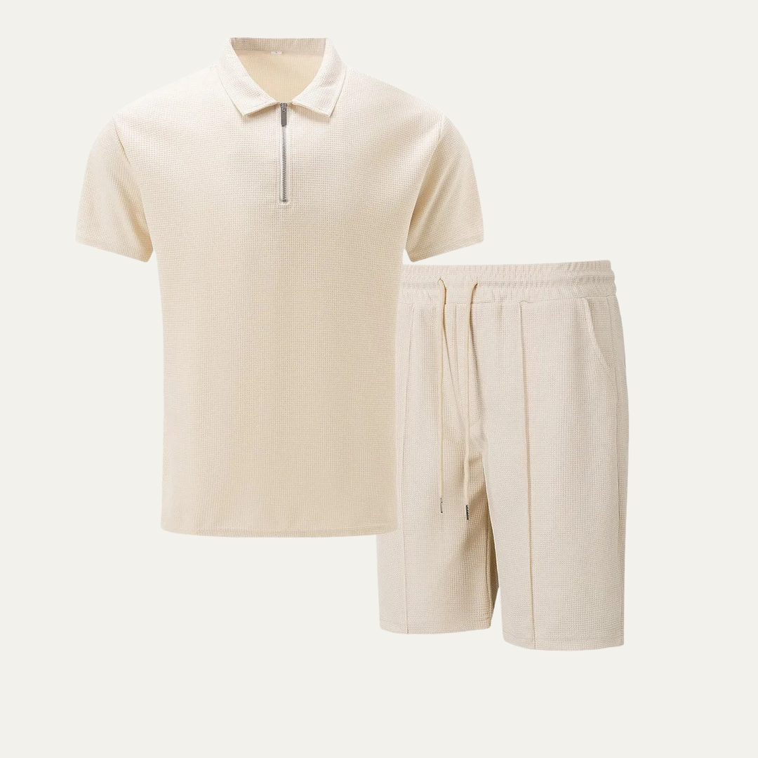 Zip-Neck Polo and Shorts Set