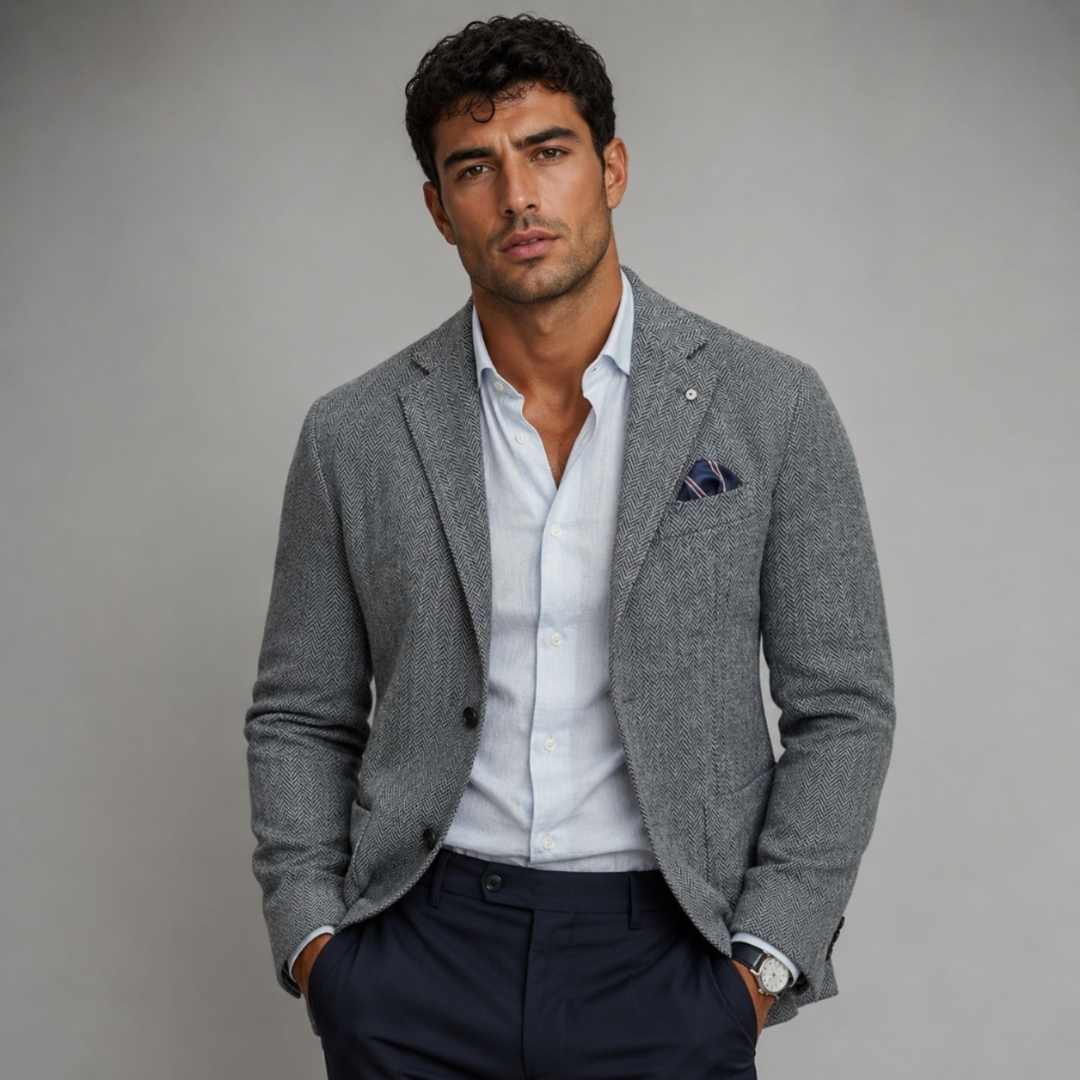 Herringbone Single Breasted Blazer