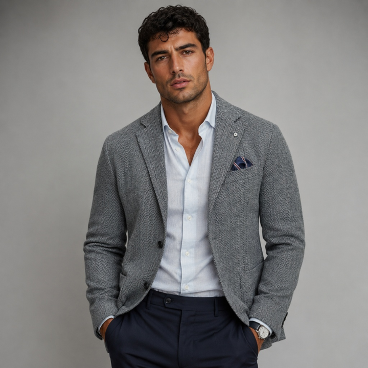 Herringbone Single Breasted Blazer