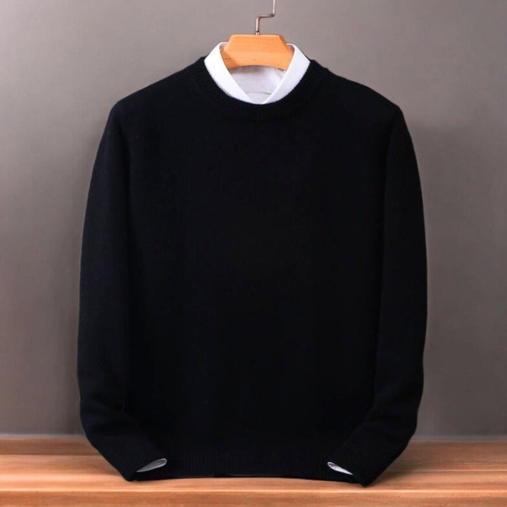 Fine-Knit Crew Neck Sweater - Black