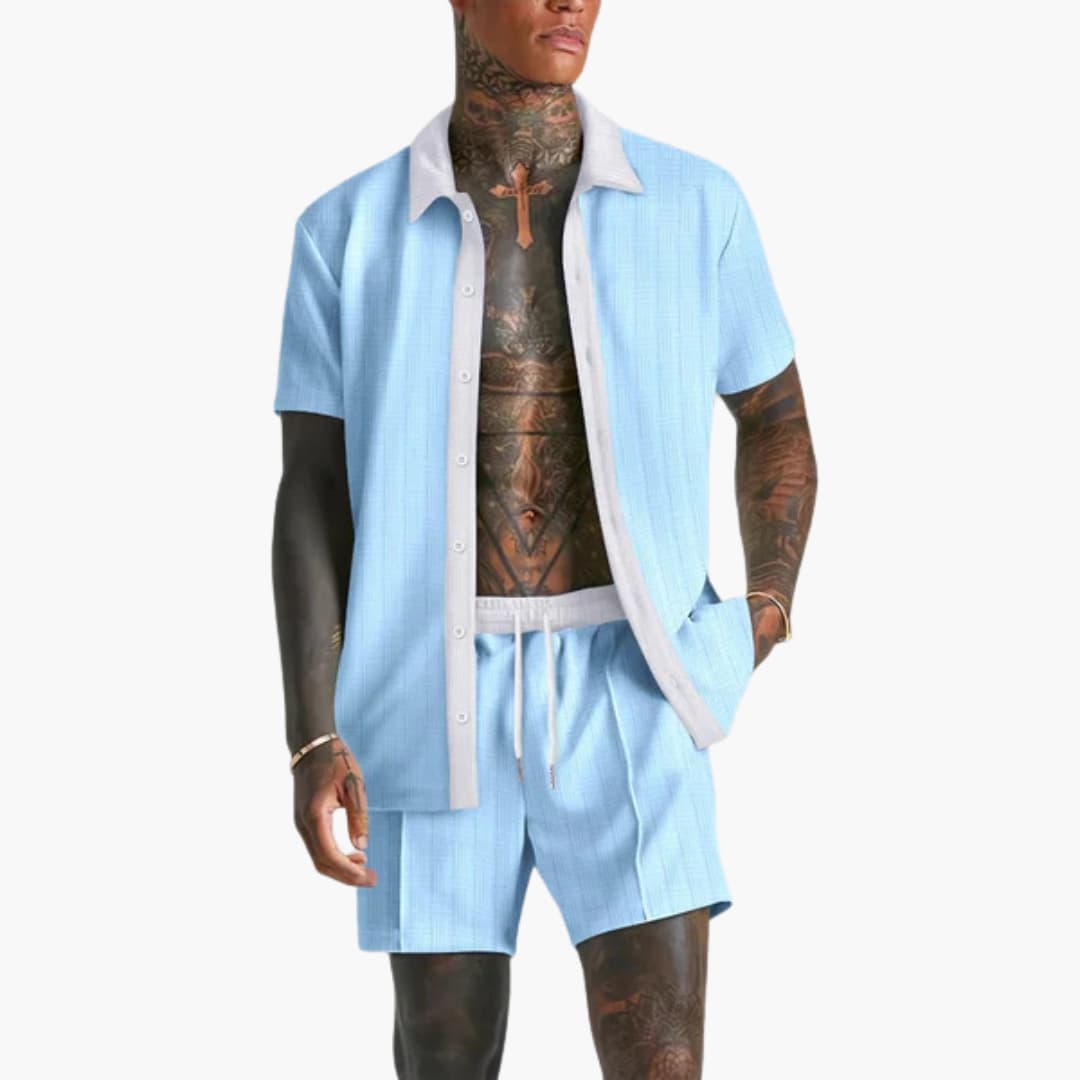 Contrast Shirt and Drawstring Shorts Set