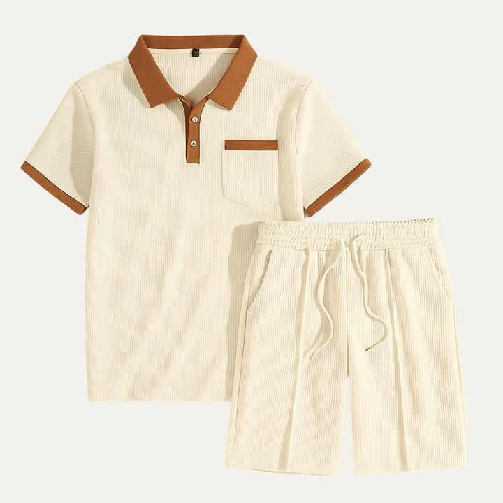 Contrast Trim Polo Shirt and Drawstring Shorts Set