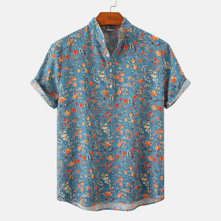 Printed Mandarin Collar Shirt