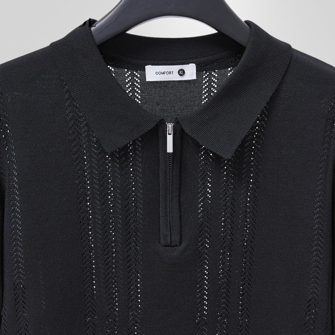 Textured Zip-Collar Polo