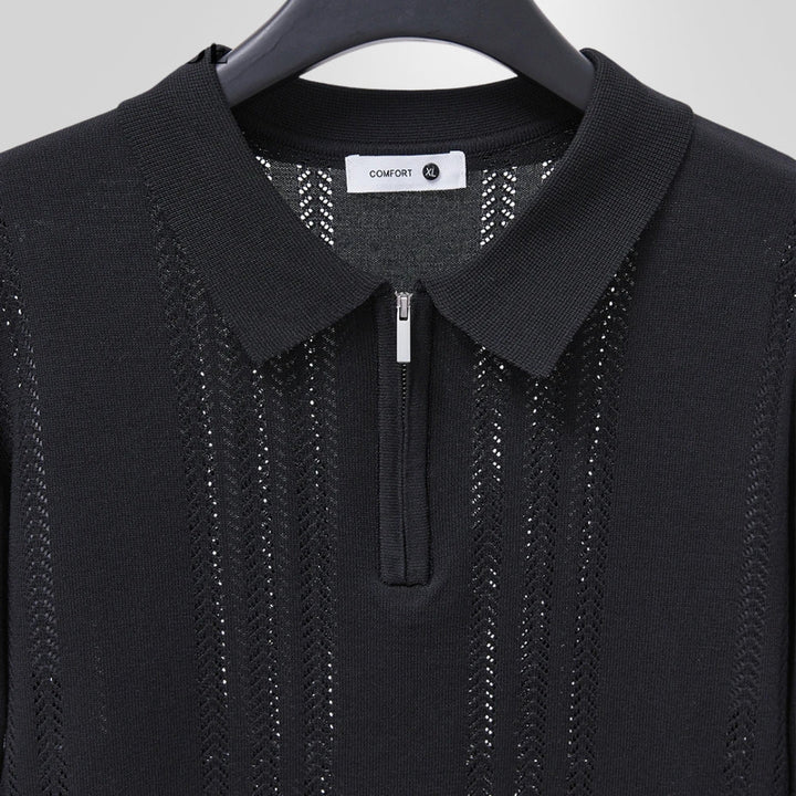 Textured Zip-Collar Polo