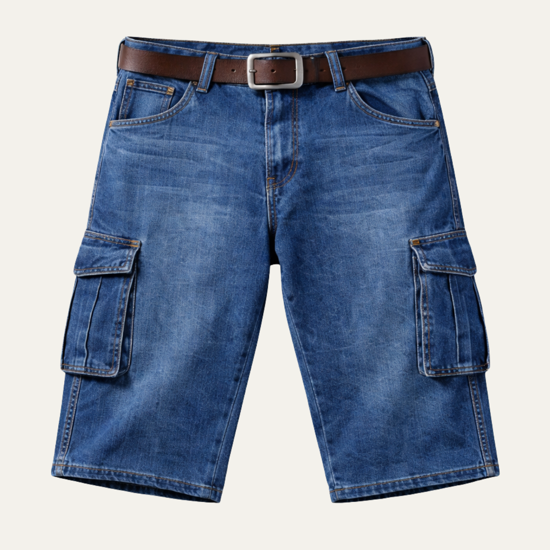 Multi-Pocket Denim Cargo Shorts