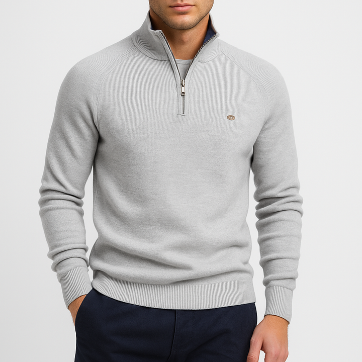 Men’s High Collar woven-knit Zip Sweater