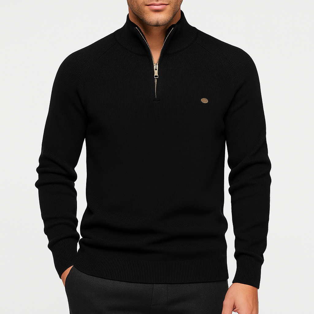 Men’s High Collar woven-knit Zip Sweater