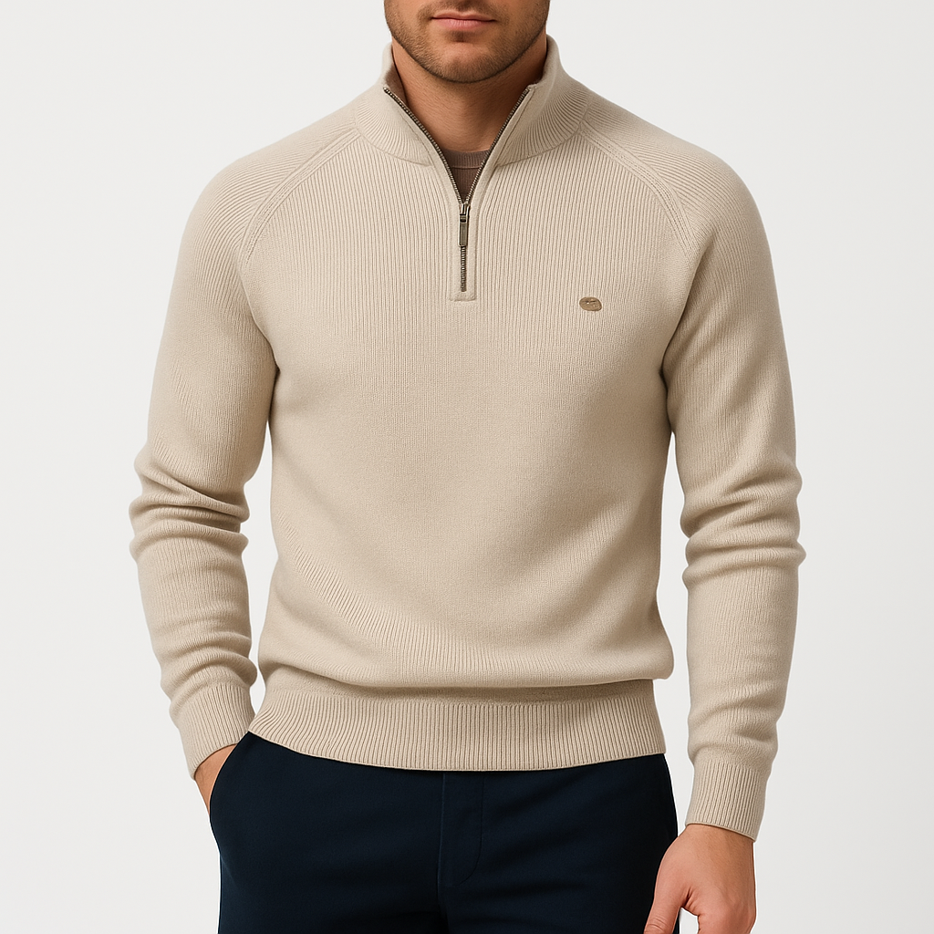 Men’s High Collar woven-knit Zip Sweater