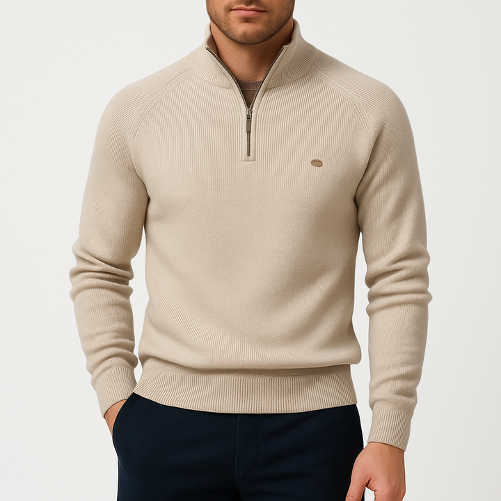 Men’s High Collar woven-knit Zip Sweater