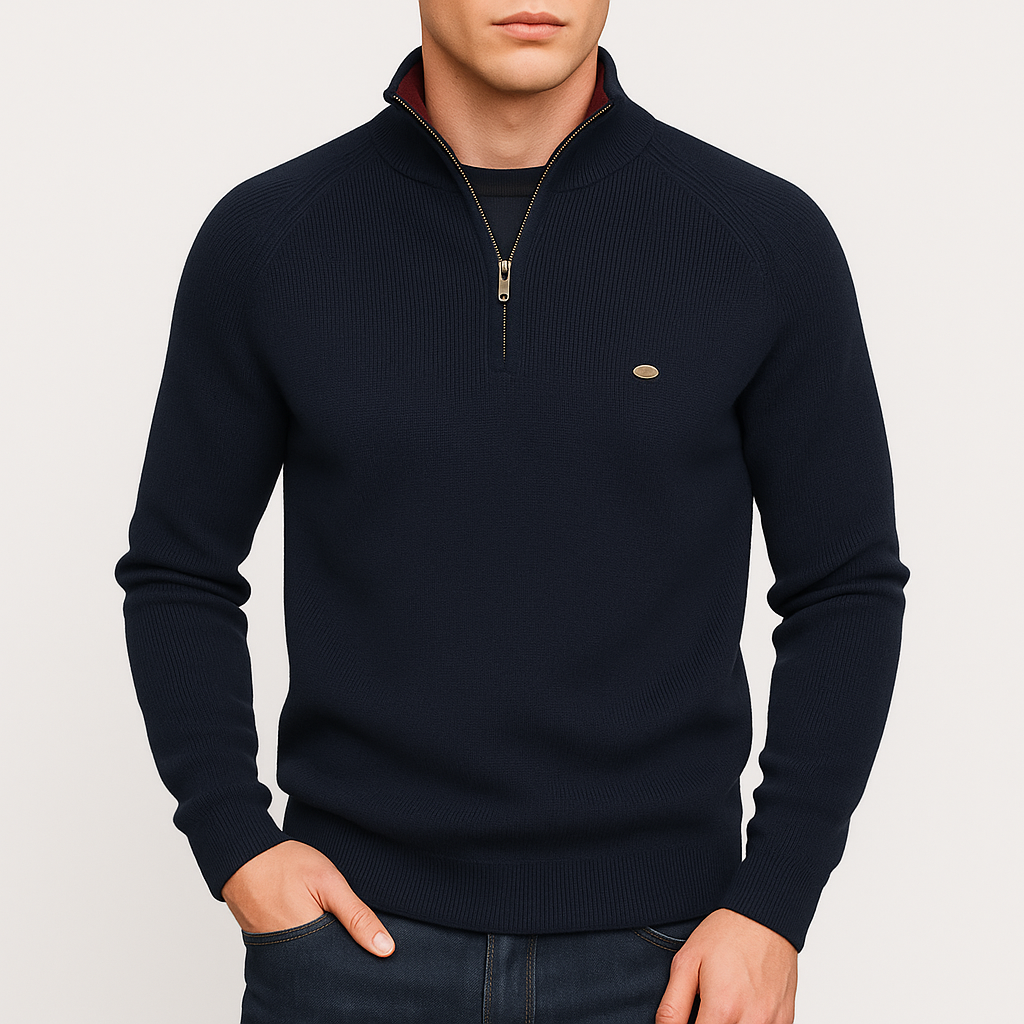 Men’s High Collar woven-knit Zip Sweater