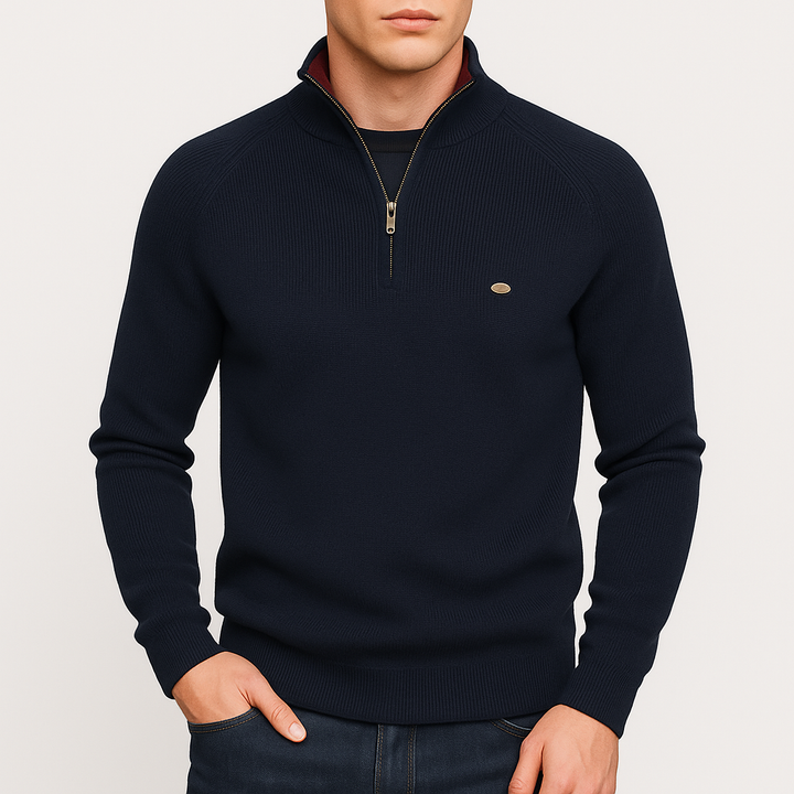 Men’s High Collar woven-knit Zip Sweater