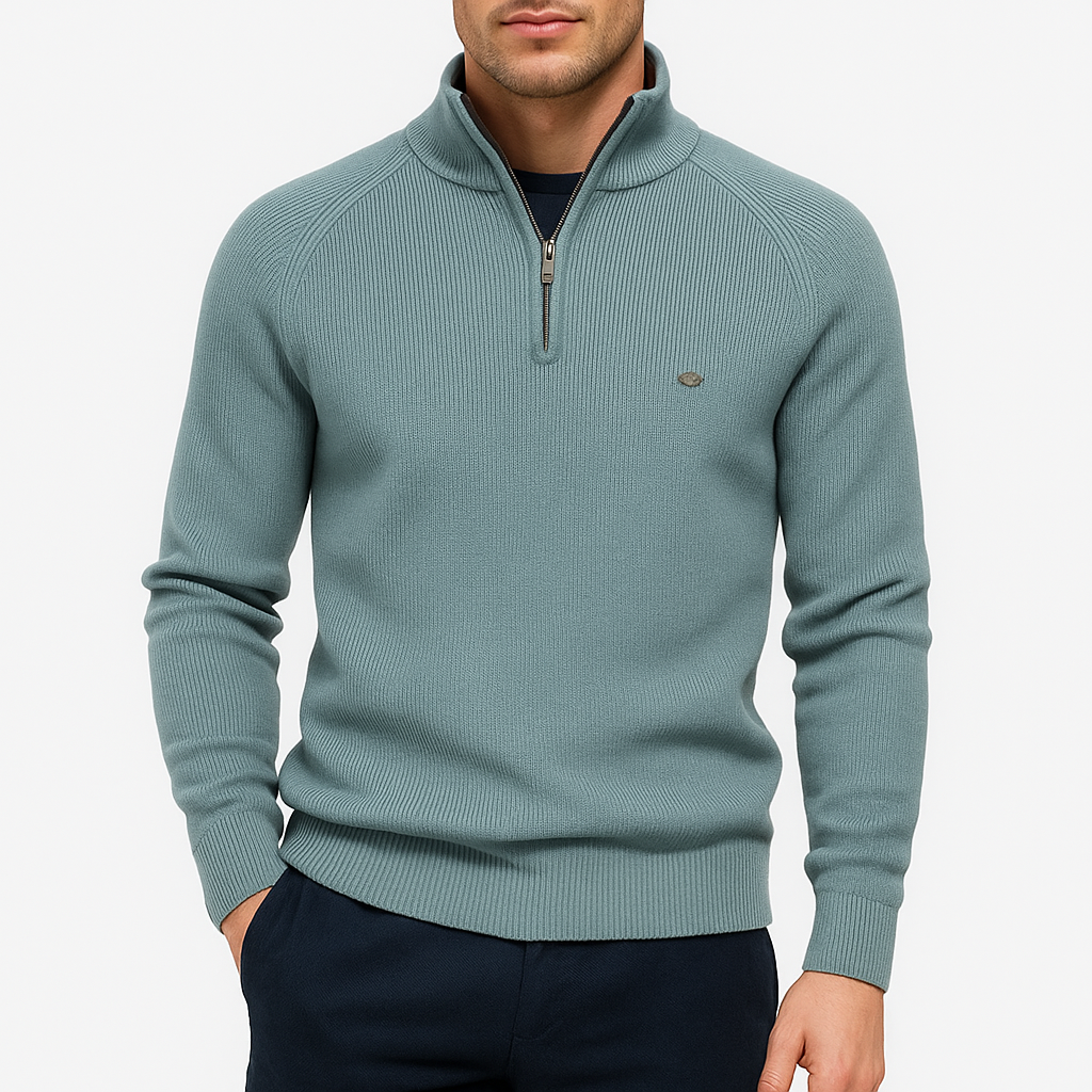 Men’s High Collar woven-knit Zip Sweater