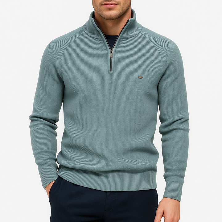 Men’s High Collar woven-knit Zip Sweater