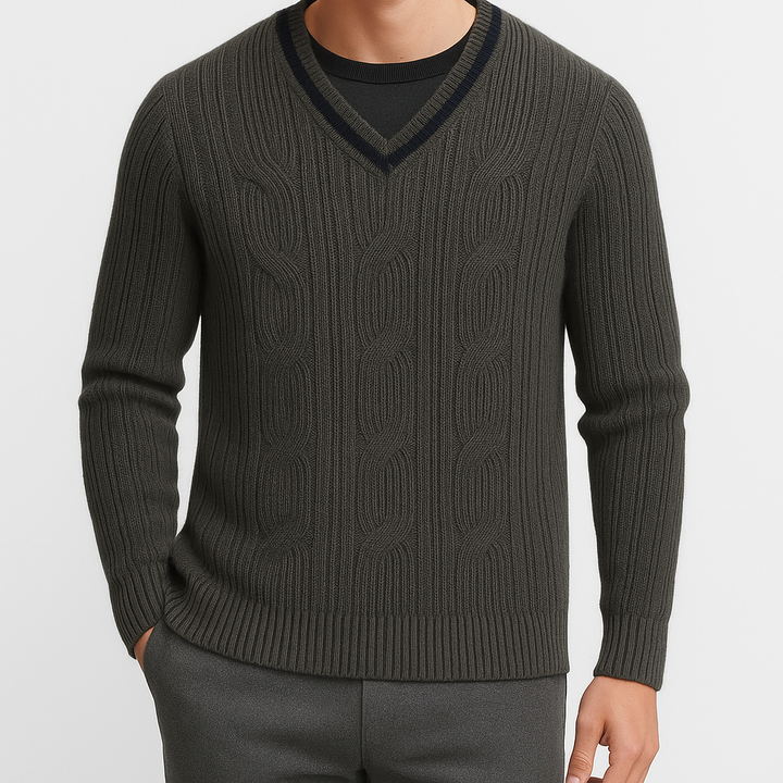 V-Neck Cable Knit Sweater