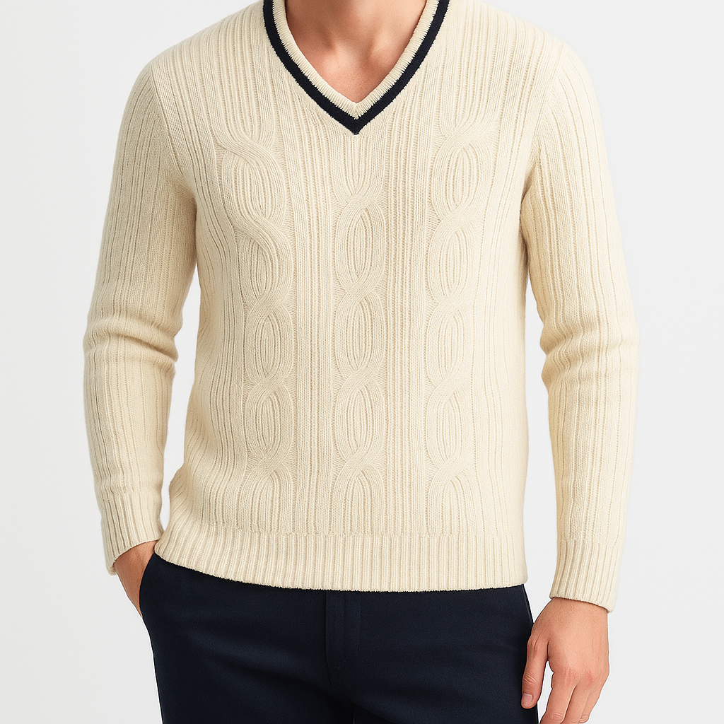 V-Neck Cable Knit Sweater